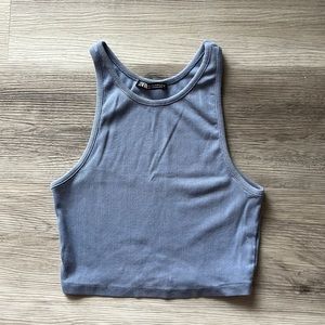 Zara Basic Ribbed Cropped Tank Blue